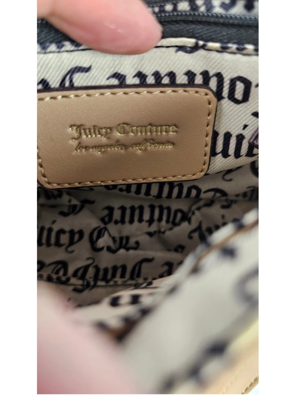 Juicy Couture Mini Crossbody Bag Beige Logo Print Top Handle Y2K Purse